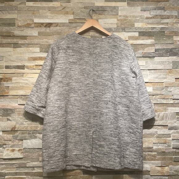 Eileen Fisher Woman 1X Jacket | Textured Knit, Gray White, Pockets, Cotton Blend - Picture 5 of 11